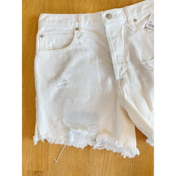 NWT Free People W's 28 Distressed Denim Shorts Bright White Button Fly $68 - Picture 9 of 10